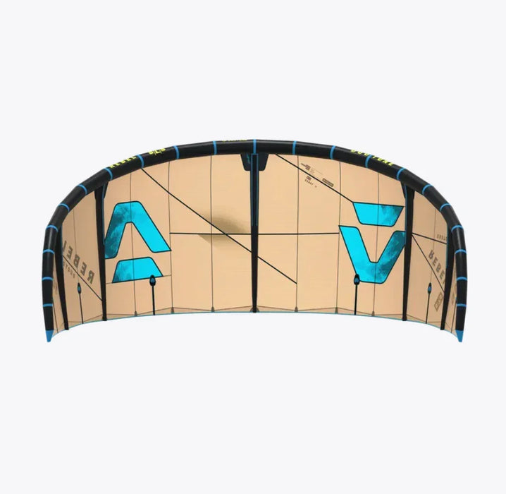 Duotone Rebel SLS 2026 beige and blue kitesurfing kite with bold graphics