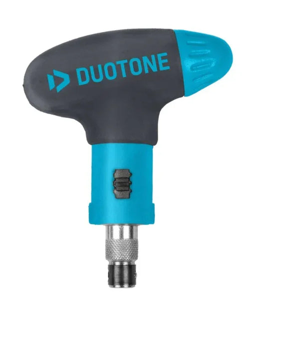 Duotone blue and black ratchet multi-tool screwdriver for kitesurfing equipment