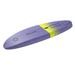 Top down view of the Duotone Mid Length foil board deck featuring the integrated traction pad, central carry handle, and teal Duotone branding. Skybrid mid-length wing foil board in bamboo with purple and yellow design