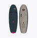 Duotone Skybrid SLS wingfoil board, black and sand color, top and bottom view