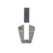 Duotone grey traction pad and footstrap for surfboard with yellow and blue accents