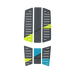 Duotone grey surfboard traction pad set with yellow and blue accents, textured surface