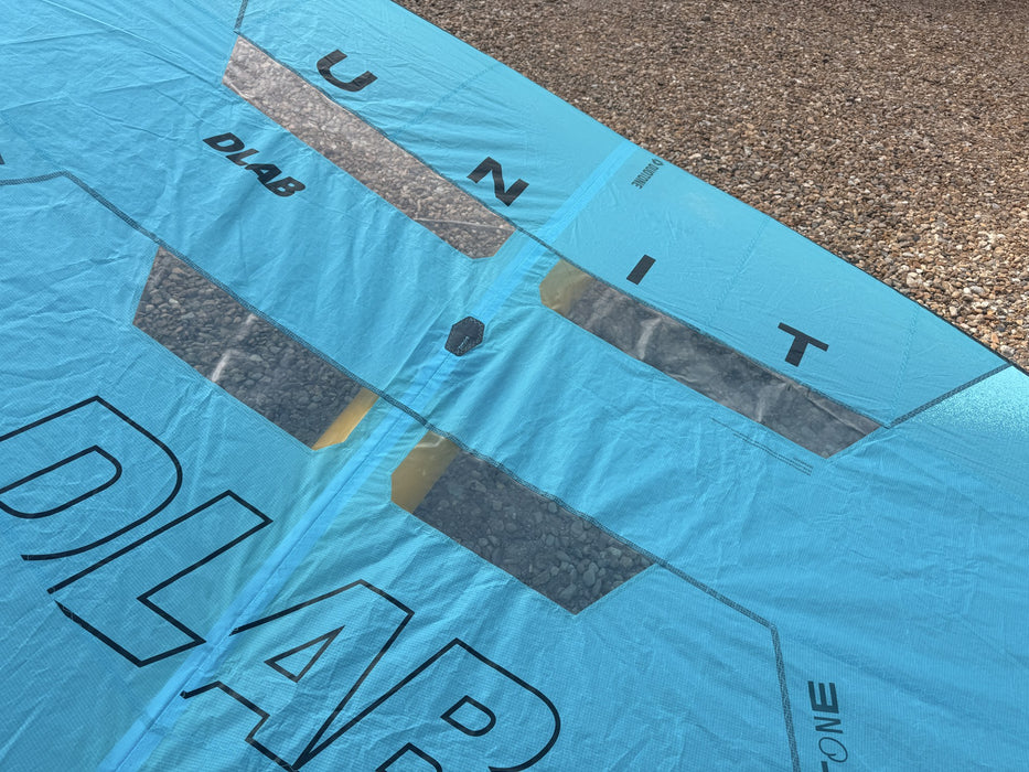 Duotone Unit D/LAB 4.0m wing canopy close-up with DLAB and UNIT lettering and window