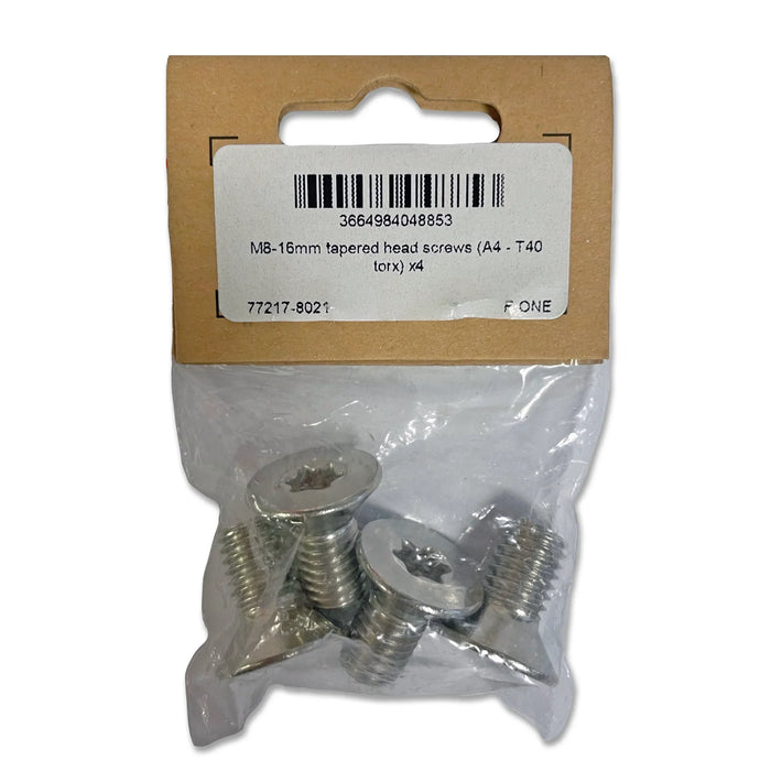 F-One M8 16mm A4 T40 Torx screws set for watersports boards, silver, pack of 4
