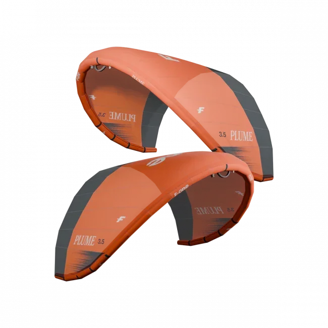 F-One Plume 3.5m orange and black wing foil for watersports, visible brand logo.