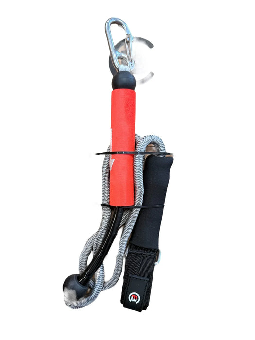FBC parawing leash for wing foiling, grey and red with swivel clip and padded cuff