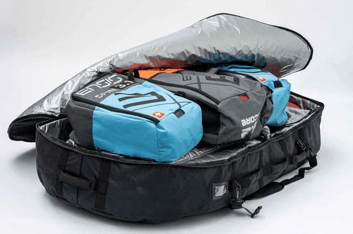 Core Kiteboarding Gear Bag with Blue and Gray Kite Packs, Whitstable Watersports
