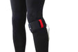 Coiled knee leash with black neoprene strap and red detailing for wingboard or SUP