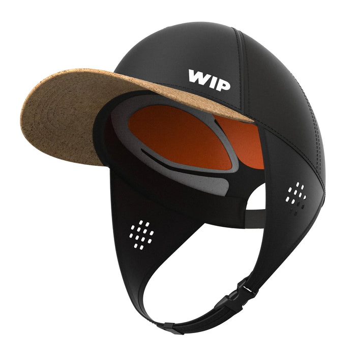 WIP black watersports bump shell cap with cork visor and chin strap
