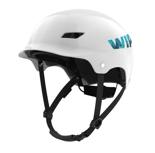 WIP white watersports helmet with chin strap and ventilation, suitable for kitesurfing or SUP