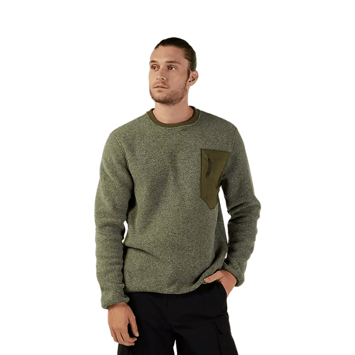 Fox Survivalist Sherpa Crew Sweatshirt Olive Green - Boardworx