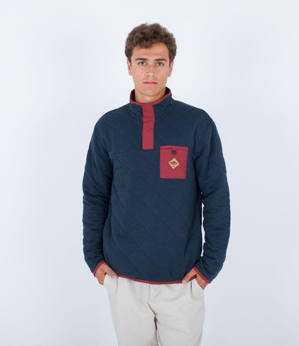 Hurley Middleton Quilted 1/4 Snap Sweatshirt Armored Navy - Boardworx