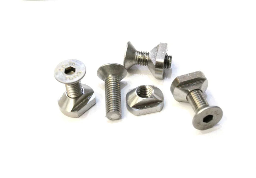 Stainless T Nut track nuts for hydrofoil wing boards, manufacturer AXTO, on white background