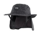 ION black water hat with neck flap and chin strap, designed for watersports protection.