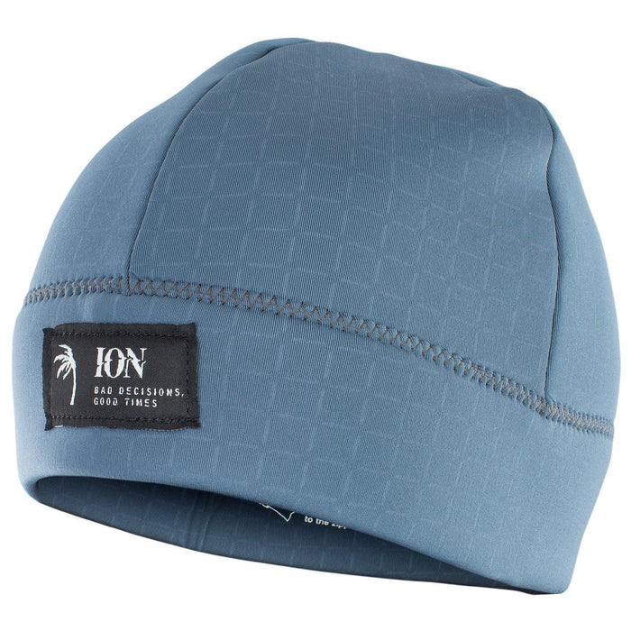 ION Wetsuit Neoprene Logo Beanie in steel blue with stitched logo patch on front