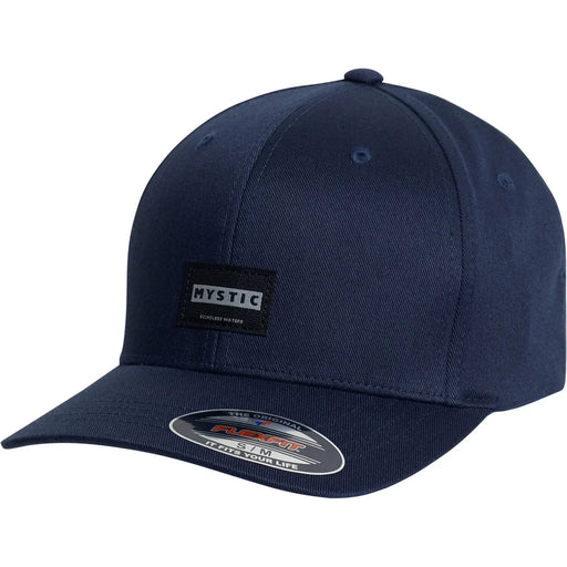 Mystic navy blue cap for watersports with front logo patch and curved peak