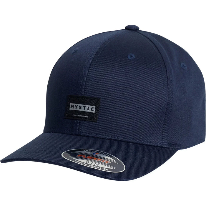 Mystic navy blue cap for watersports with front logo patch and curved peak