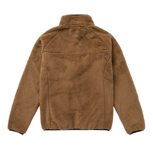Slate brown fleece zip-through surf jacket, long sleeves, warm textured fabric, back view