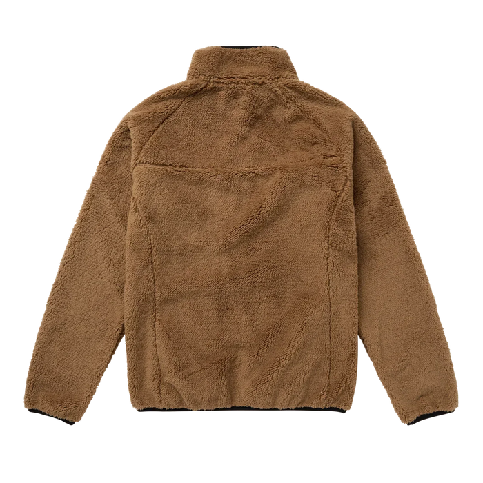 Slate brown fleece zip-through surf jacket, long sleeves, warm textured fabric, back view