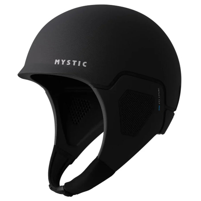 Mystic black impact cap helmet for watersports with ear protection and adjustable chin strap