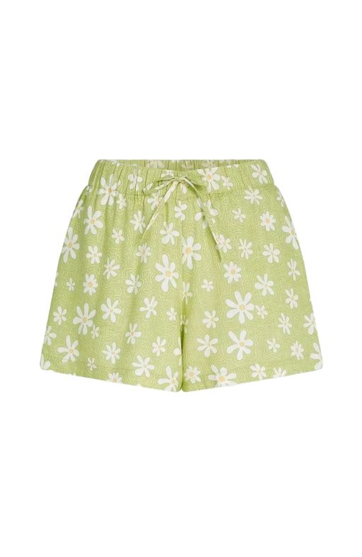 oneill ladies Green shorts with white floral pattern on a light gray background