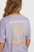 O'Neill vintage surf t-shirt in purple with tropical print on back, women's surf clothing
