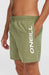 O'Neill Cali 16 green swim shorts with white logo, drawstring waist, men's surf clothing