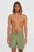 O'Neill Cali 16 green swim shorts with logo, drawstring waist, model standing front view