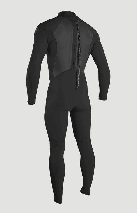 O'Neill Epic 3/2mm Back Zip Full Wetsuit in black, rear view, with long sleeves and zip.