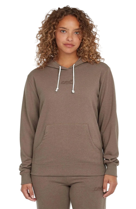 O'Neill Essentials Script Hoodie in taupe with front logo and drawstring, women's surf clothing