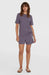 Woman wearing O'Neill Essentials purple sweatshorts and matching t-shirt, casual surf clothing