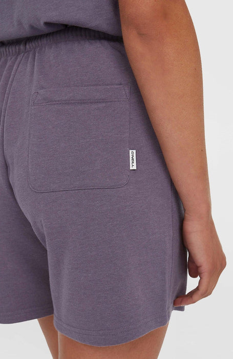 O'Neill purple sweatshorts with back pocket and logo tag, casual surf clothing