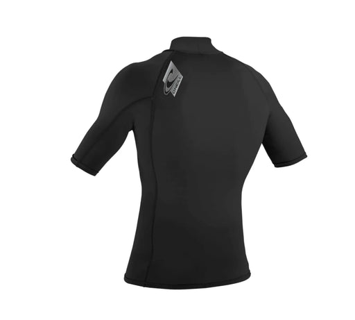 O'Neill black short sleeve turtleneck rash vest for watersports, rear view