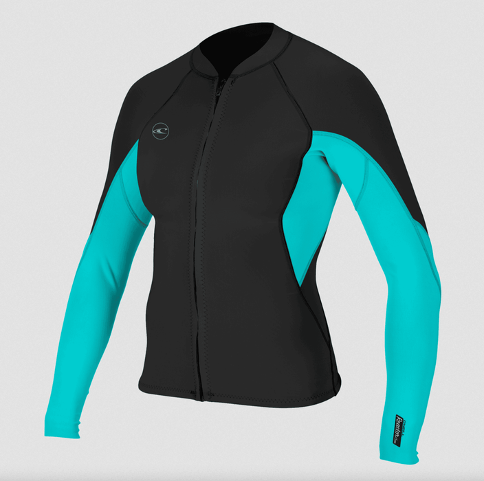 O'Neill Reactor-2 1.5mm Front Zip Womens Wetsuit Jacket Black/Aqua - Boardworx