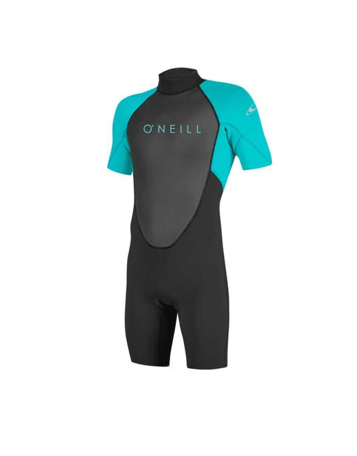 O'Neill Reactor Youth Shorty Wetsuit 2mm Back Zip Black Aqua - Boardworx