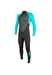 O'Neill Youth Reactor 2 3/2 Back Zip full wetsuit in black and aqua, long sleeves, front view