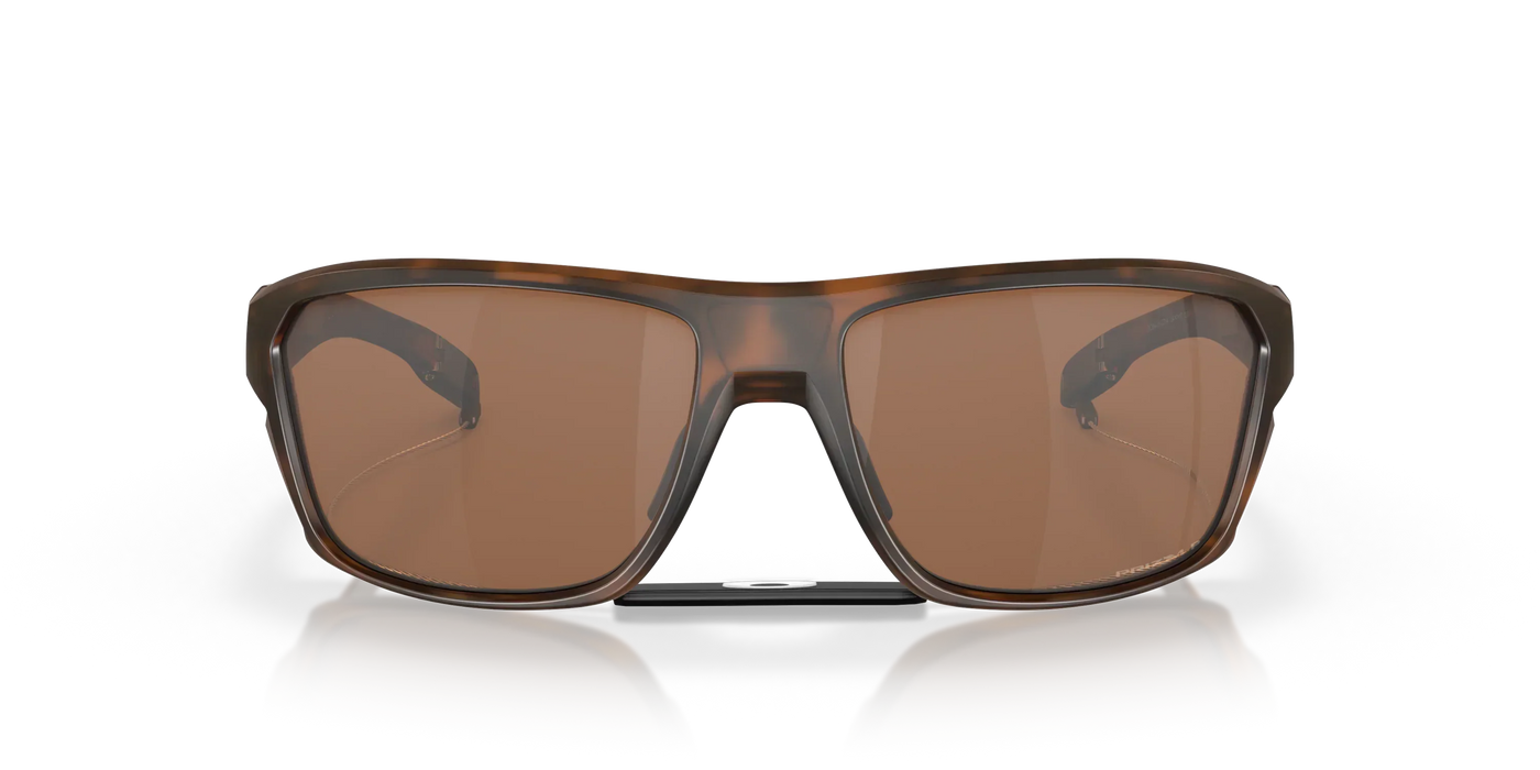 Oakley Split Shot sunglasses, matte tortoise frame, tungsten polarized lenses, front view