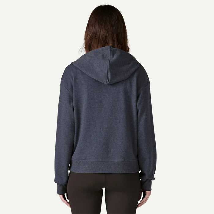 Patagonia Ahnya full zip hoody in sunken blue, shown from the back, surf clothing