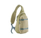 Patagonia Atom Sling Bag 8L in Weathered Stone, beige with blue straps