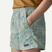 Patagonia Baggies Shorts 5" in Virtually Blue with abstract print, elastic waist, side pocket.