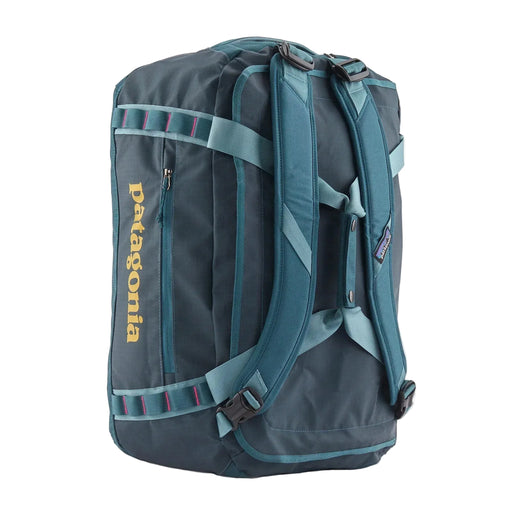 Teal and gray backpack with Patagonia logo on a white background