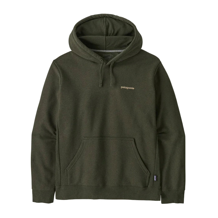 Patagonia basin green hooded sweatshirt with logo, surf clothing for watersports