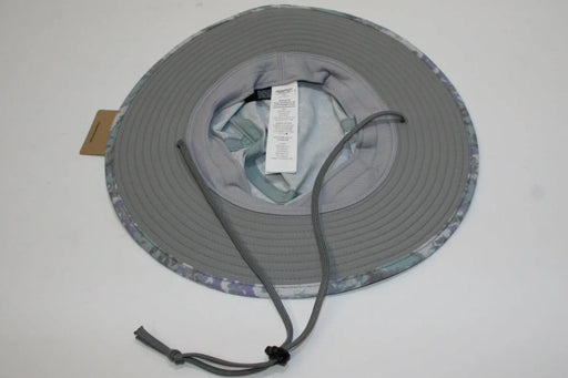 Patagonia Brimmer Hat, grey with thermal blue patterned edge, wide brim, adjustable chin strap