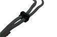 Close-up of grey adjustable chin strap with black toggle, suitable for surf hats or watersports headwear.