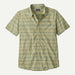 Patagonia short sleeve shirt in rinsed green with patterned design, single chest pocket.
