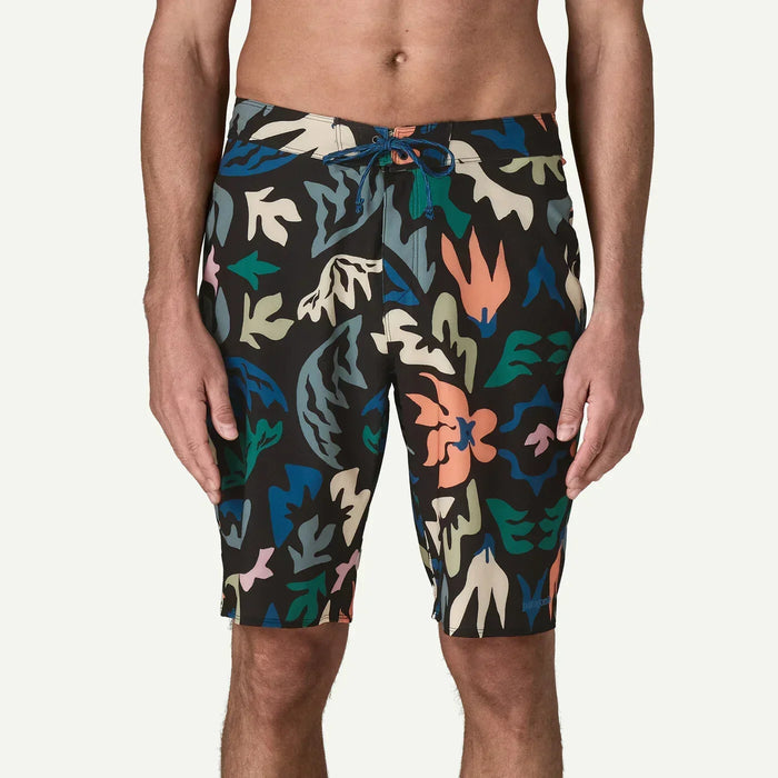Patagonia Hydropeak boardshorts, black with kaleidoscopic floral print, men's surfwear