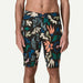 Patagonia Hydropeak boardshorts, black with kaleidoscopic floral print, men's surfwear