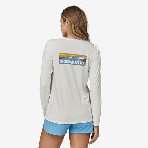 Patagonia Long-Sleeved Capilene Cool Daily Graphic Shirt - Waters Boardshort Logo Light Plume Grey: White - Boardworx