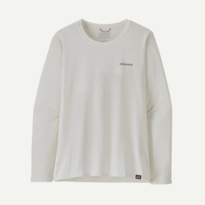 Patagonia long sleeve watersports shirt in light grey with logo, ideal surf clothing