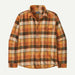 Patagonia long-sleeve flannel shirt in brown orange plaid, surf clothing